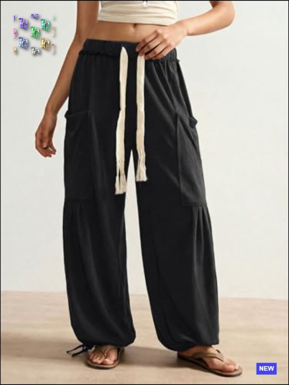 Baggy Sweatpants Drawstring Waist Jogger Pants with Pocket Wide Leg - Picture 4 of 7